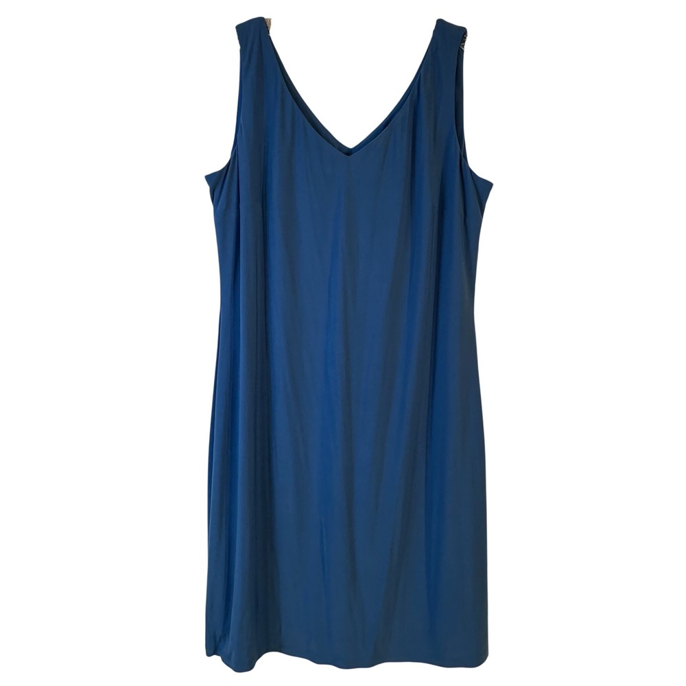 SLNY Womens Blue V-Neck Sleeveless Knit Shift Dress Size 18 NWT Cocktail Glam